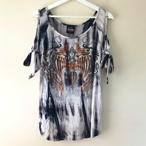 Harley Davidson Cold Shoulder Tie Dye Top